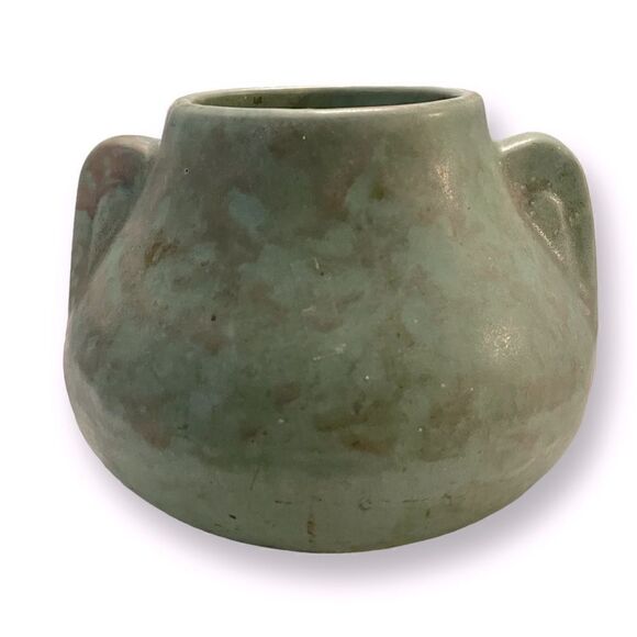 Vintage Brush McCoy Pottery MCM Mid-Century Mottled Aqua Green Vessel Vase - Picture 1 of 5